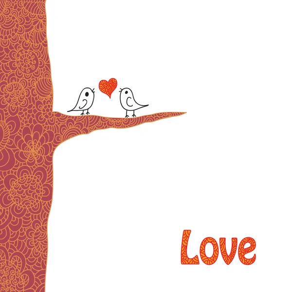 Card with birds and love tree. — Stock Photo, Image