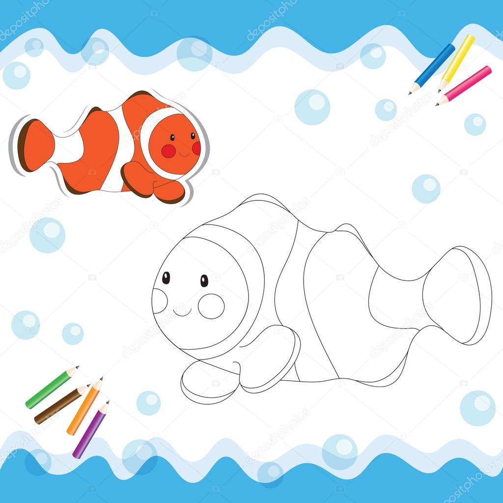 Cartone animato pesci pagliaccio isolato su bianco illustrazione del libro di coloring — Foto di Lid bug