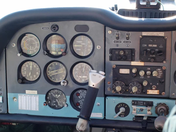 Small airplane cockpit with instruments — Stock Photo, Image