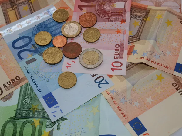 Peníze mince a bankovky eura — Stock fotografie