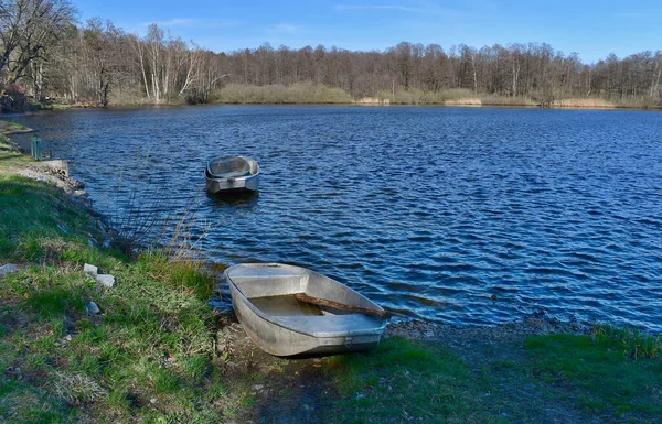 Metal Boat Shore Pond South Bohemia Czech Republic — стокове фото