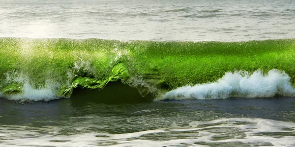 Прозрачная волна ломается на закате — стоковое фото