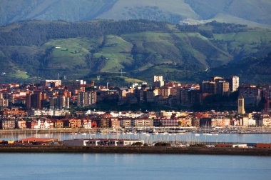 view of Getxo and Portugalete village with promenade clipart