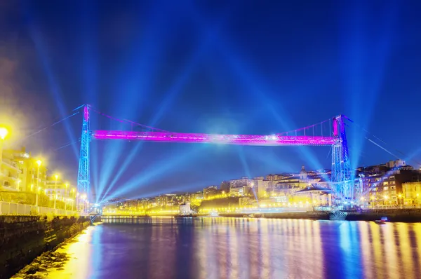 Ponte suspensa entre Portugalete e Getxo com celebração li — Fotografia de Stock