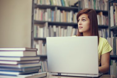 Öğrenci dizüstü librar içinde kullanma