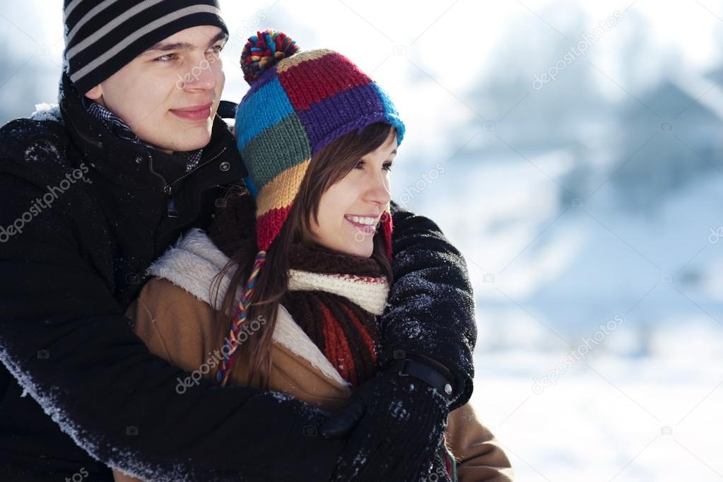 Young couple in winter