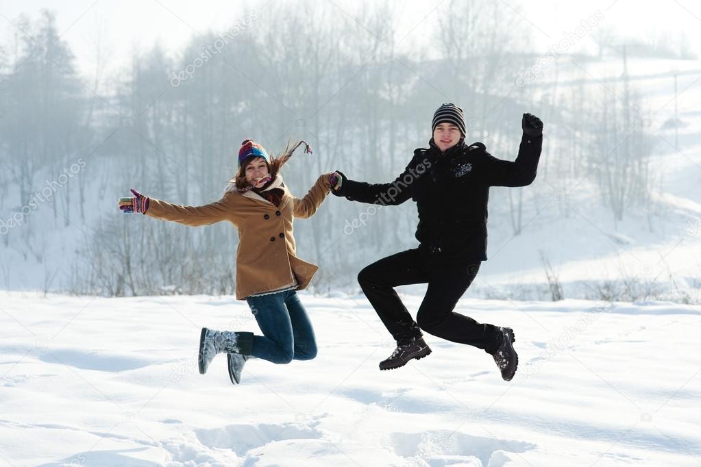 Young couple jumping