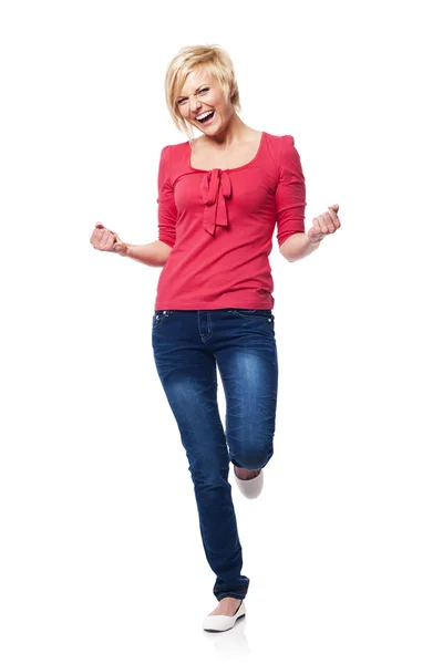 Ecstatic beautiful woman celebrating — Stock Photo, Image