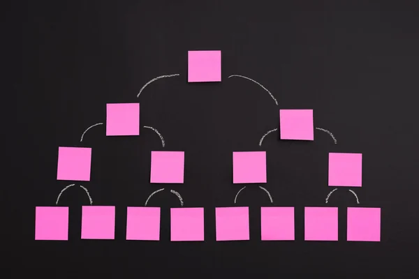 Diagram of blank sticky notes on blackboard — Stock Photo, Image