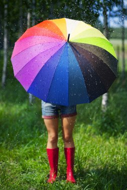 kadın kendini yağmurdan korunması