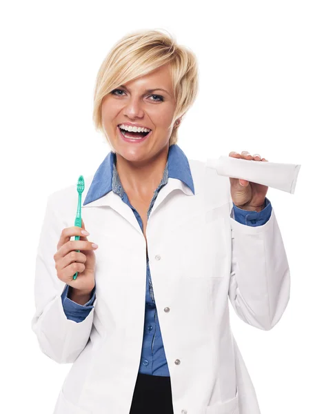 Dentista recomenda escovar os dentes todos os dias — Fotografia de Stock