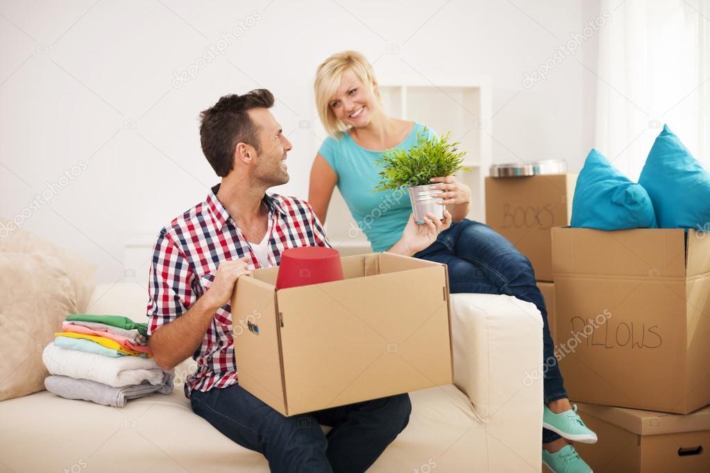 Couple arranging a new flat