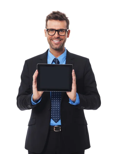 Empresário e tablet digital — Fotografia de Stock