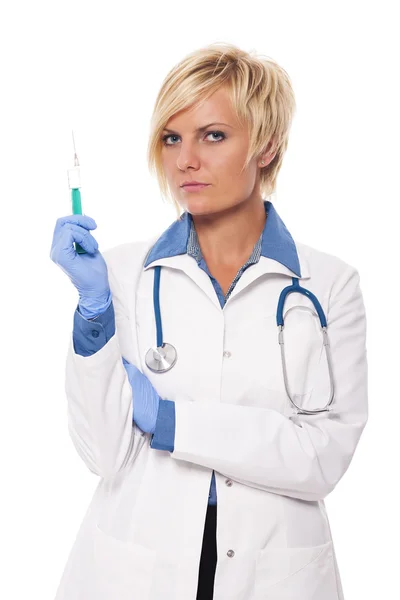 Female doctor is ready for an injection — Stock Photo, Image