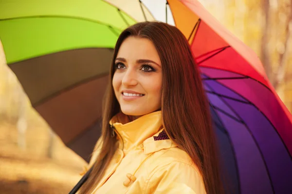 Smiling woman with umbrella — Stock Photo, Image