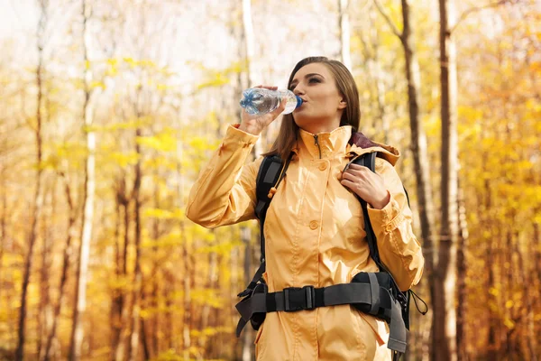 Joven excursionista agua potable — Foto de Stock