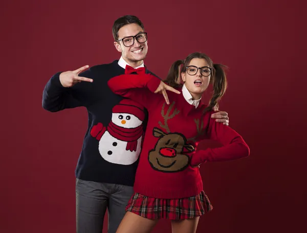 Pareja nerd divertido — Foto de Stock