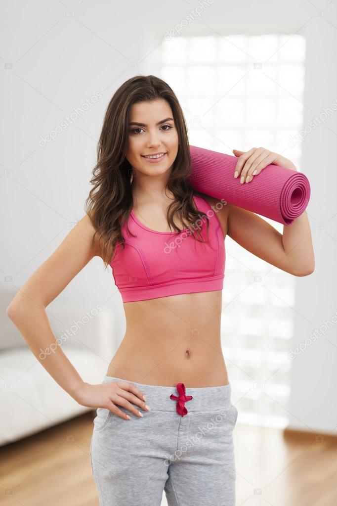 Woman is ready to aerobic