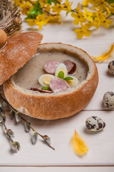 White borscht in bread — Stock Photo, Image