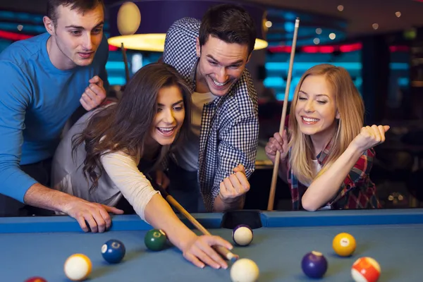 Friends on billiard — Stock Photo, Image