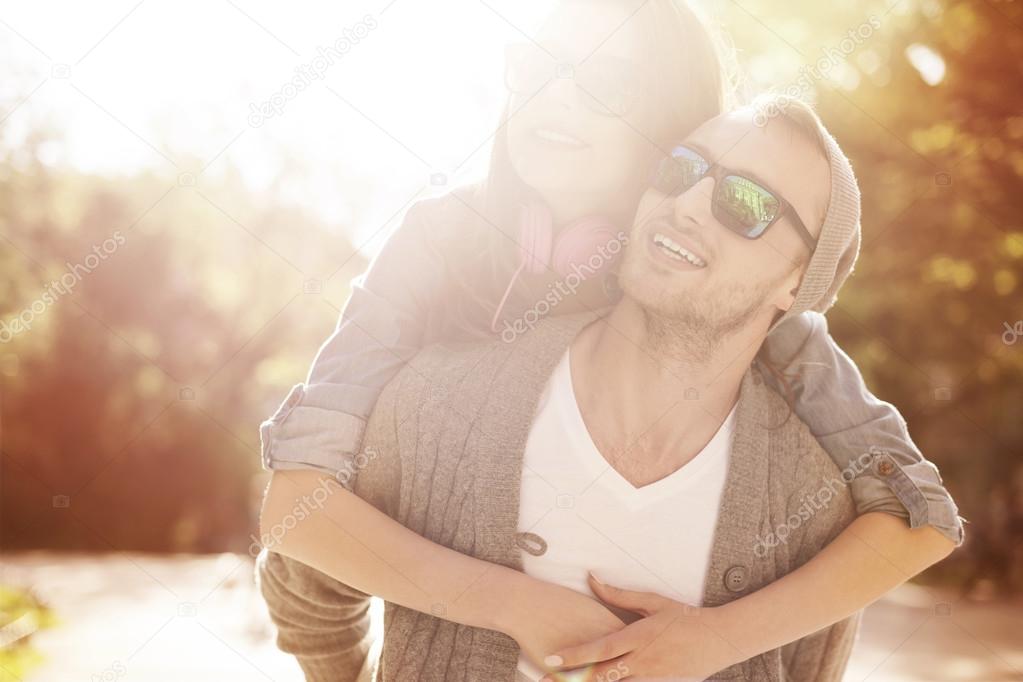 Loving couple in sunny day