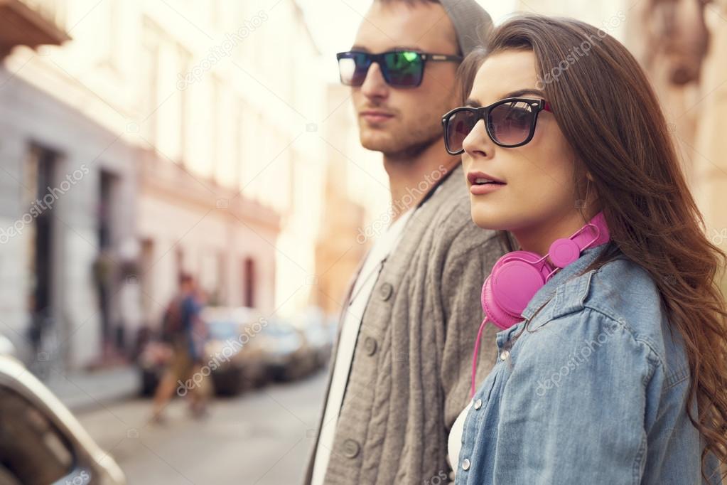 Hipster couple in the street