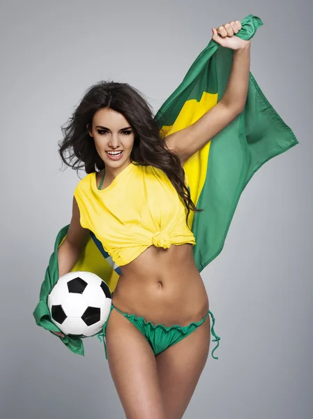 Woman cheering of brazilian team — Stock Photo, Image