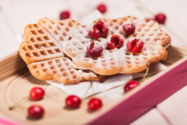 Sweet waffles with cherry — Stock Photo, Image