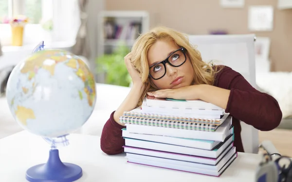 Girl with stack of books — Stock Photo, Image