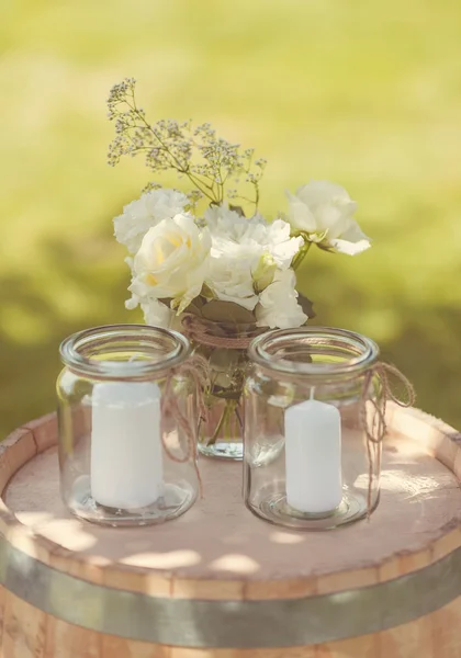 Lovely candles in jars — Stock Photo, Image