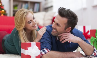 Couple on Christmas time with gifts clipart