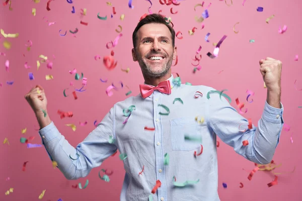 Studio Shot Successful Middle Aged Man Celebrating Achievement — Stock Photo, Image