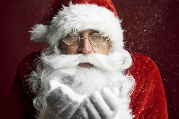 Santa Claus Blowing Snow — Stock Photo, Image