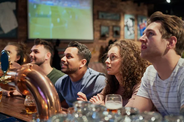 Cheering Friends Soccer Fans Pub — Stock Photo, Image