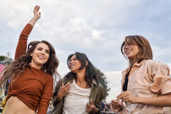 Group Multiracial Friends Have Fun Music Festival — Stok fotoğraf