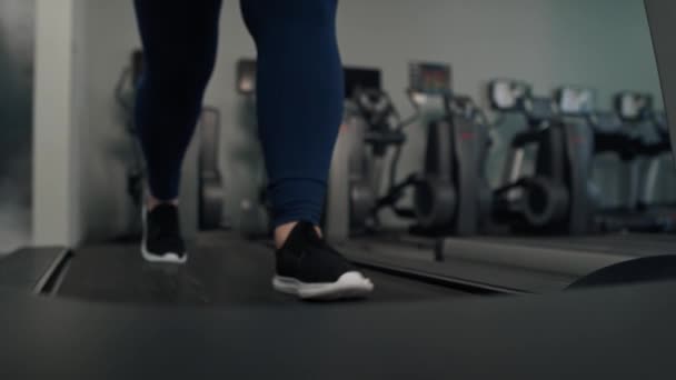 Aşırı Kilolu Tanınmayan Bir Kadının Spor Salonunda Antrenman Yaptığı Düşük — Stok video