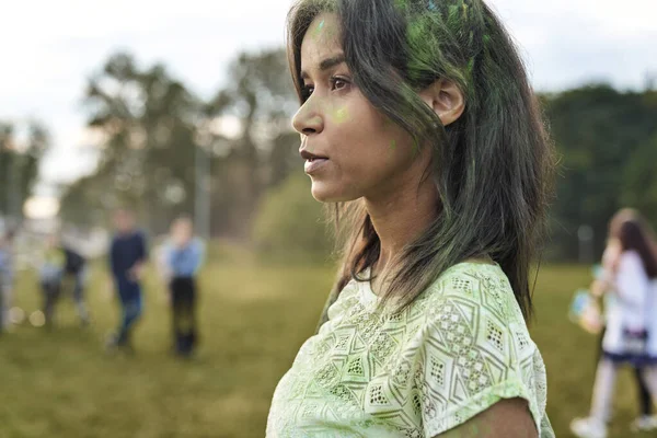 Close Multiracial Woman Holi Festival — Stock Photo, Image