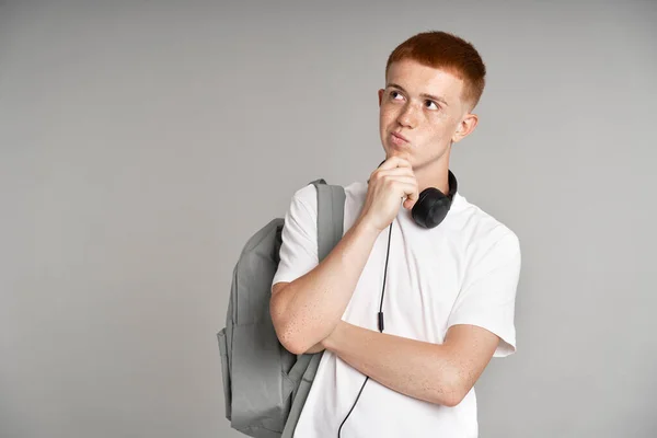 Young Ginger Male Student Thinking Something — Stock Photo, Image