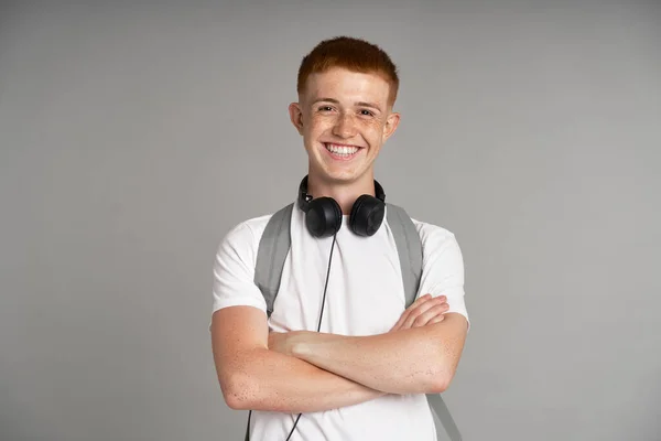 Portrait Smiling Ginger Male Student – stockfoto