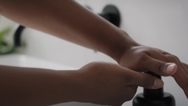 Close African American Person Washing Hands Sink Shot Red Helium — Stok Video