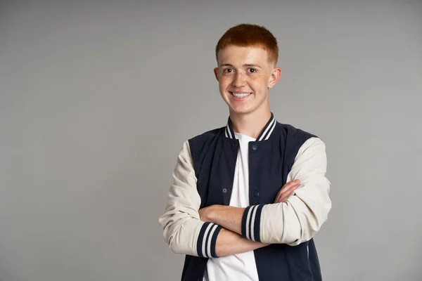 Portrait Smiling Ginger Young Man – stockfoto