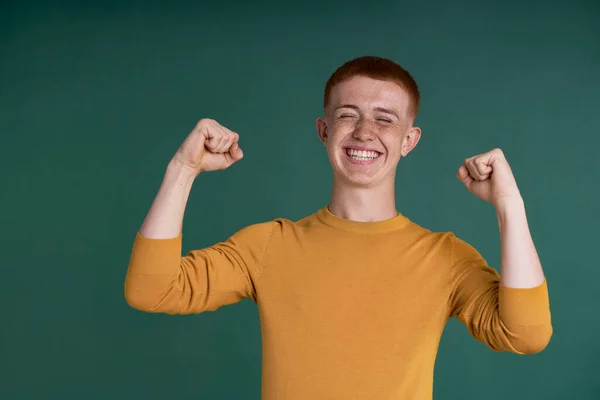Happy Young Ginger Man Celebrate Success — 图库照片