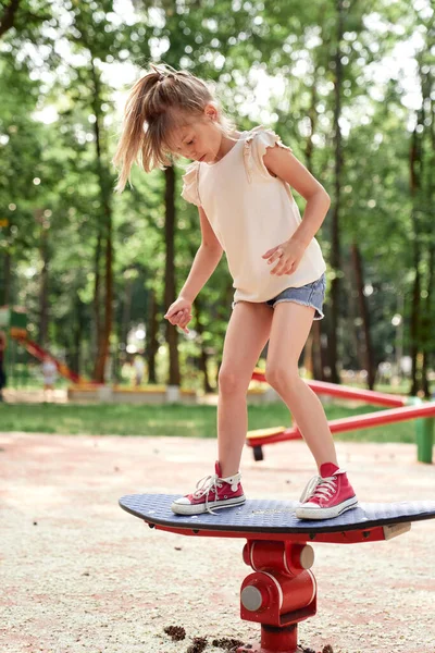 Caucasian Girl Have Fun Playground — Photo