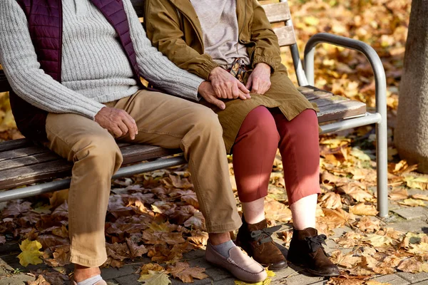 Low Section Senior Couple Sitting Bench Park — ストック写真