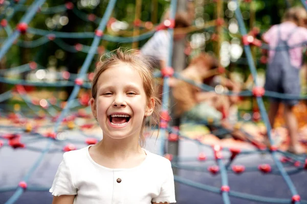 Portrait Smiling Girl Playground — Stockfoto