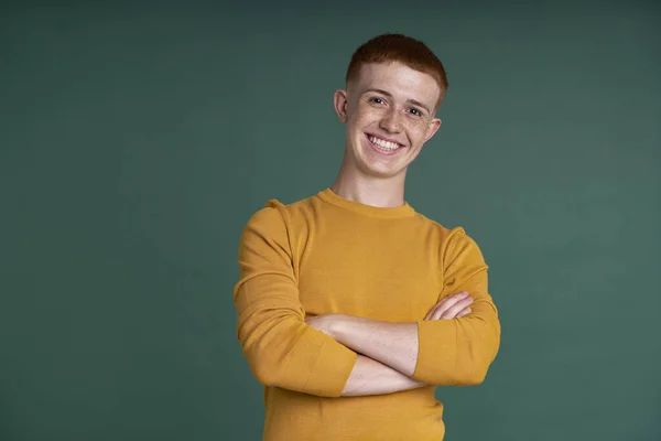 Portrait Smiling Ginger Young Man – stockfoto