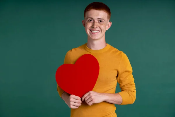 Caucasian Teenage Boy Heart Shape Speech Bubble — 图库照片