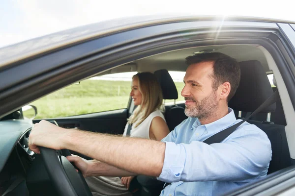 Caucasian Middle Age Couple Car Trip — Stock Photo, Image