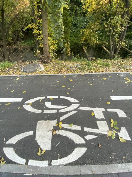 Символ Велодорожки Асфальте Городской Улицы — стоковое фото