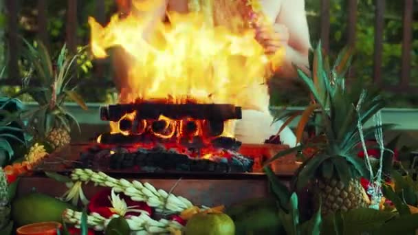 Flores Frutas Para Oferecer Cerimônia Fogo Yagya Hindu Ritual Sagrado — Vídeo de Stock